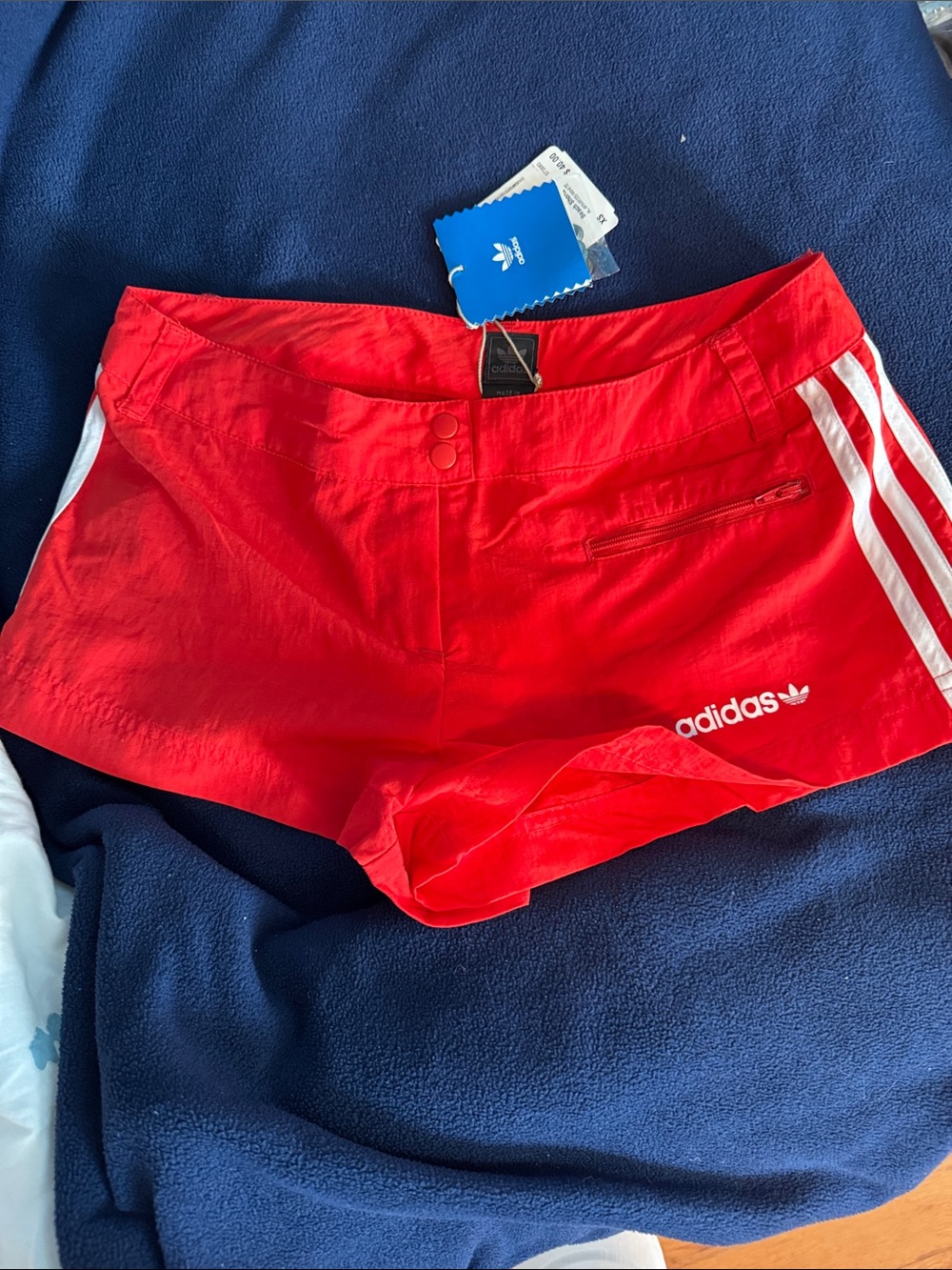 adidas junior’s Red Athletic Shorts with White Side Stripes